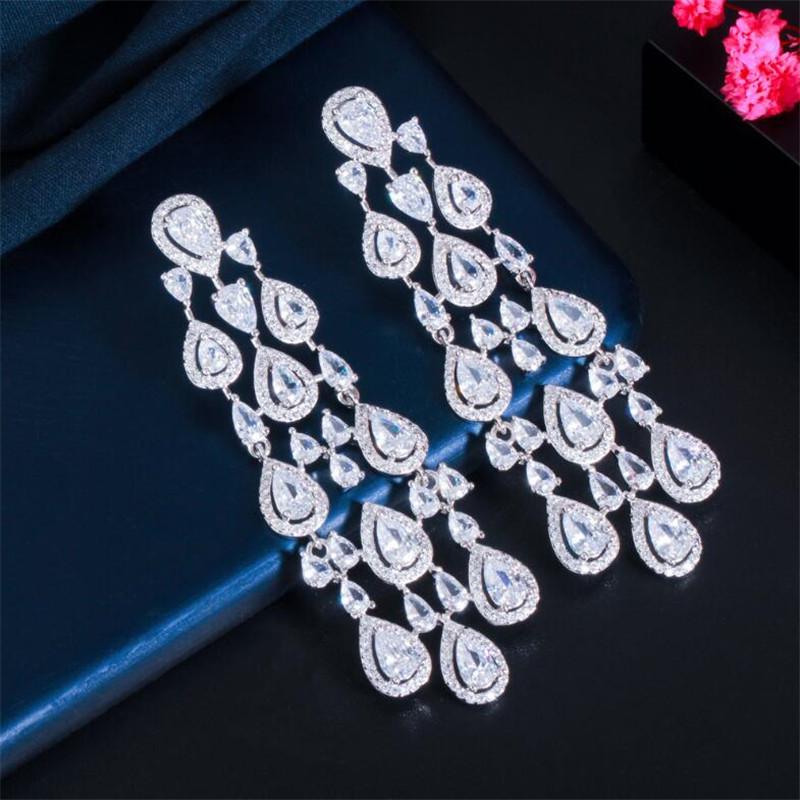 Choucong Brand Handmade Dangle Earrings Luxury Jewelry 18K Gold Fill Water Drop White Topaz CZ Diamond Banquet Party Women Wedding Long Tassels Earrin