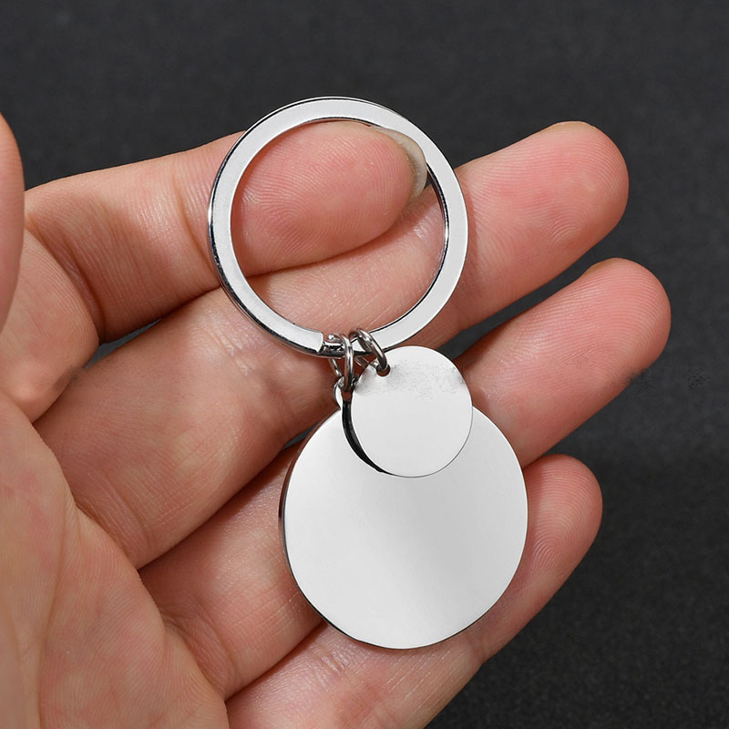 Gold/steel Stainless Steel Round Pendant keychain Blank Engravable Charm Double-sided Mirror Polishing Couple Key Chain 210409