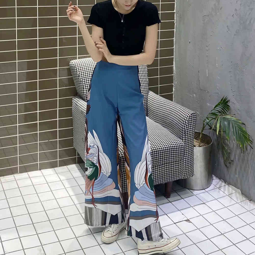 BBWM Wide Leg Pants Women Ukiyoe Print Summer Pants Loose Trousers Palazzo Pants Casual 210520