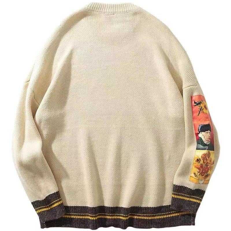 Oversized Sweater Men Pullovers O-neck Autumn Van Gogh Print Clothing Causal Harajuku Knitted Sweater Men Pullovers Streetwear H250221