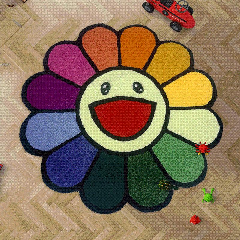 Carpets Cartoon Sunflower Round Carpet Anti-slip Children's Playground Soft Plush Rugs Coffee Table Rug Living Room Floor Mats