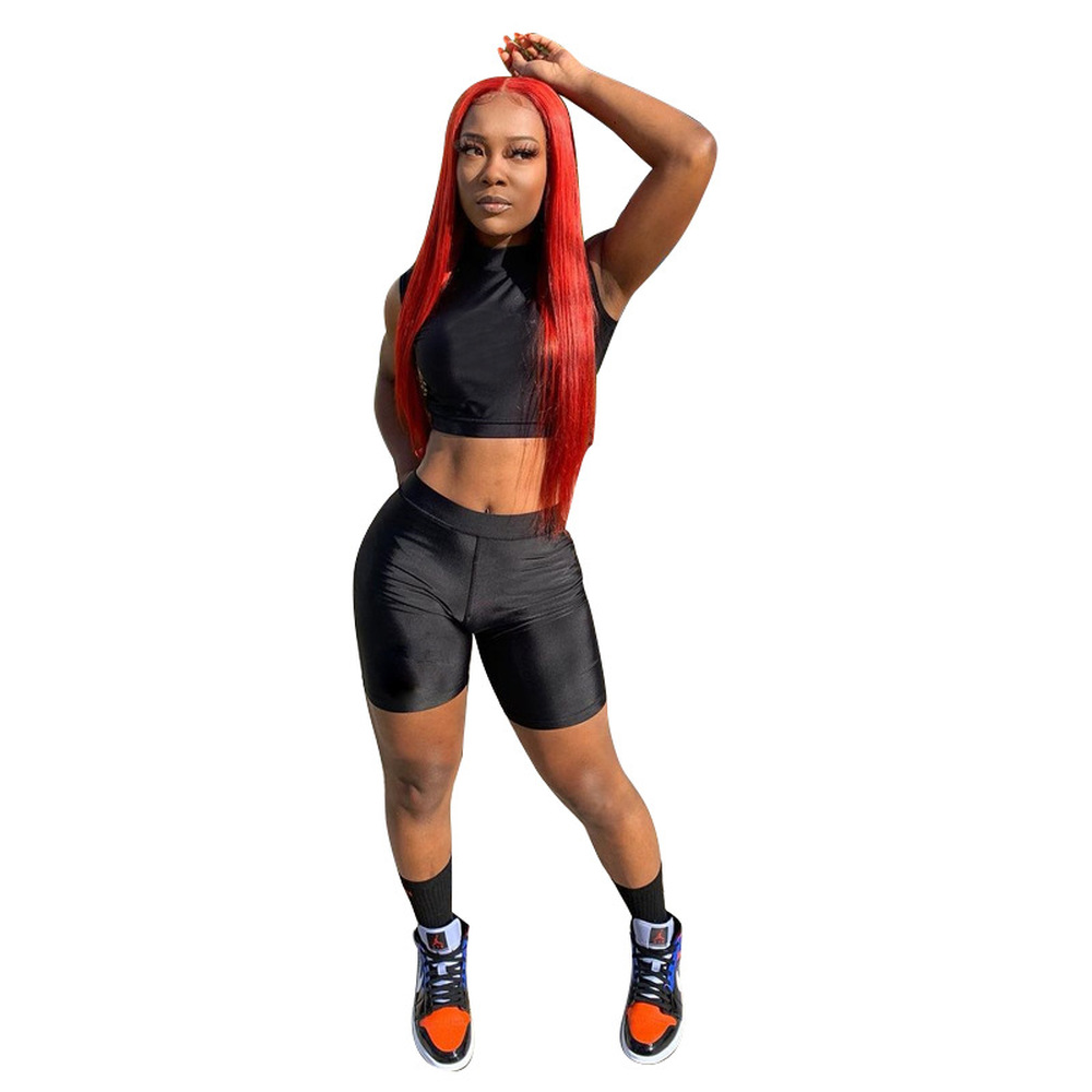 Activewear Fitness Matching Women 2 Two Piece Sets High Necked Sleeveless Bandage Crop Top and Biker Shorts Black Club Outfits
Activewear Fitness Matching Women 2 Two Piece Sets High Necked Sleeveless Bandage Crop Top and Biker Shorts Black Club Outfits