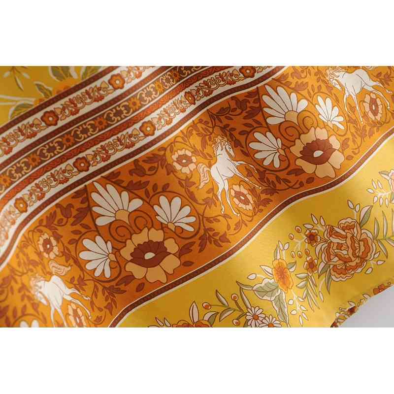 Bohemia Bandage Lacing up Collar Contrast color Flower Print Dress Ethnic Woman Long Sleeve Maxi Holiday Dresses Beach Gold 210429