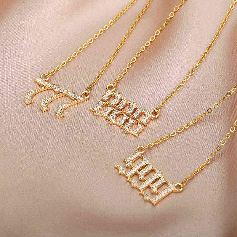 Angel Number Necklace 111 222 333 444 555 666 777 888 999 1111 Stainless Steel Chain Zircon Pendant Necklaces For Women Birthday G1206