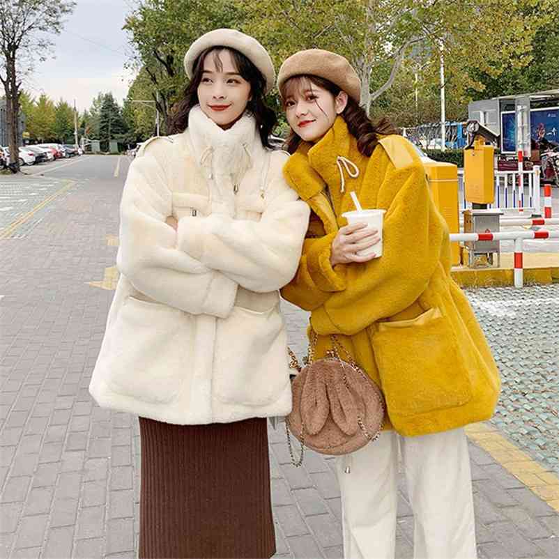 Wonder High-end Fashion Faux Fur Coat Vintage Women Plush Warm Jacket Casual Female Mink Thick Outwear 210510