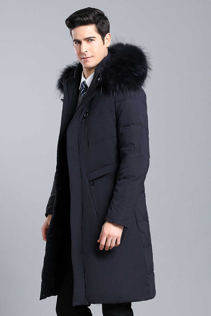 Men's long knee length hairband thickened down coat men's casual down coat 210818
