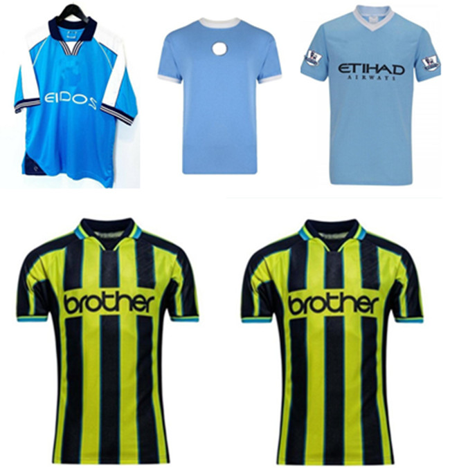 1972 1973 Retro Man Soccer Jerseys 98 99 City 2011/12 Wembley Clough Home Tevez Kun Agüero Dzeko Kompany Vintage Manchester Shirts