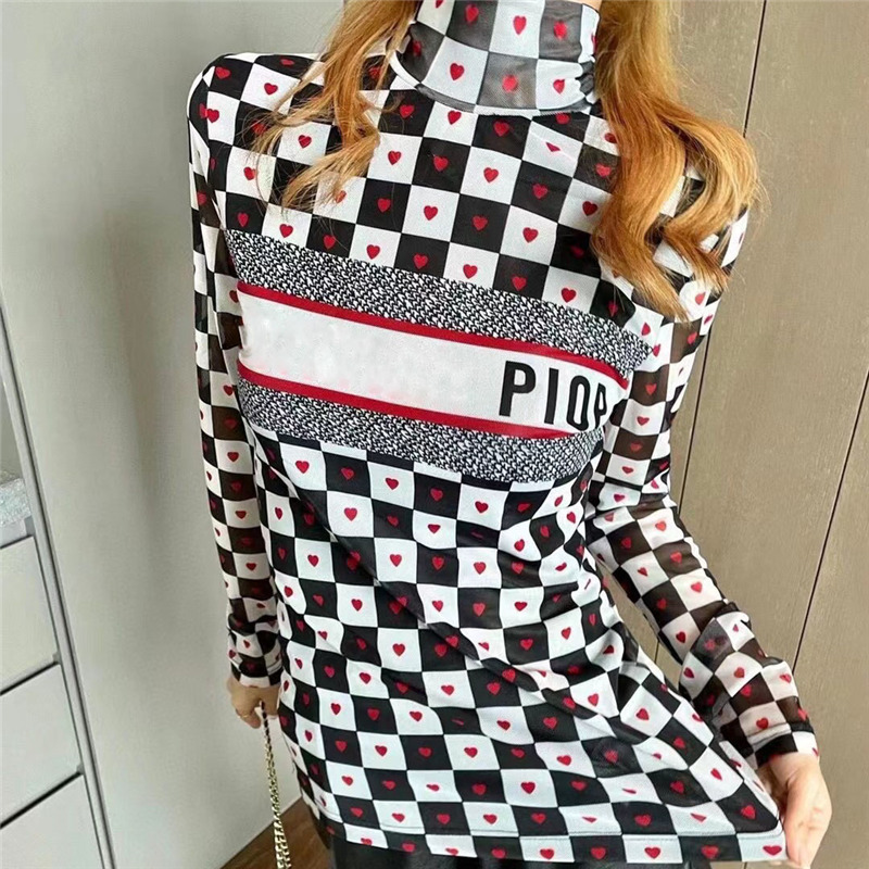 Plaid Print Womens Mesh T Shirts Clothing Fashion Designer Ladies Bottoming Shirt High Neck Tshirt For Female, White
Plaid Print Womens Mesh T Shirts Clothing Fashion Designer Ladies Bottoming Shirt High Neck Tshirt For Female, White