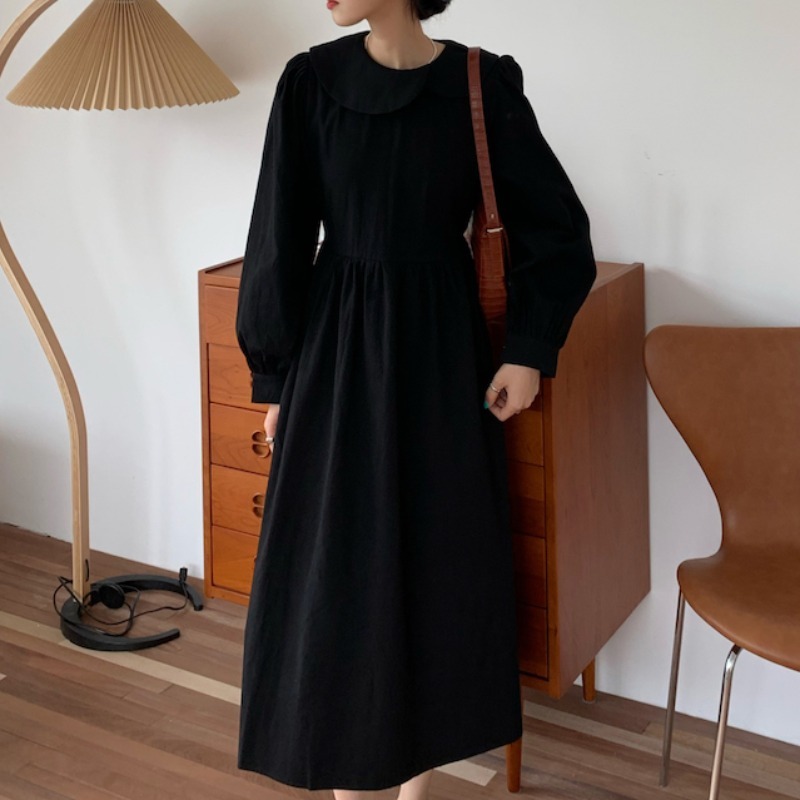 Nomikuma Korean Sweet Peter Pan Collar Women Dress Puff Sleeve Causal Solid Vestidos Femme Spring New Dresses 6F708 210427