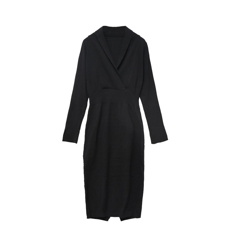 Elegant Tweed Women Lapel Long Sleeve High Waist Belt Knitted Temperament Female Autumn Fashion EVenign Party Sexy Midi Dress Casual Dresses