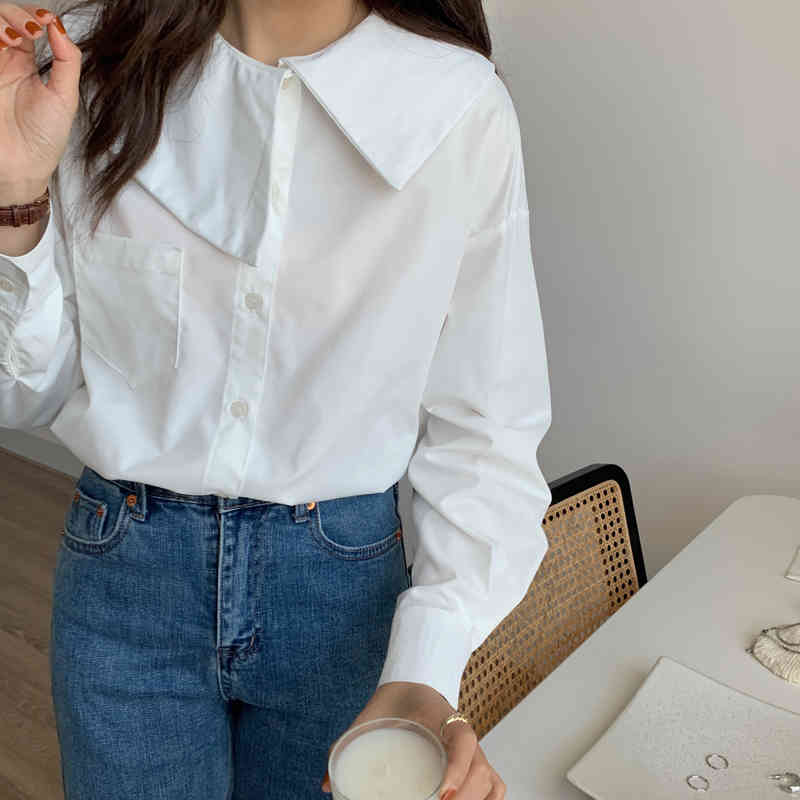 White Vintage Full Sleeves Brief Solid All Match Retro Lace-Up Office Lady Female Streetwear Chic Korean Shirts 210421