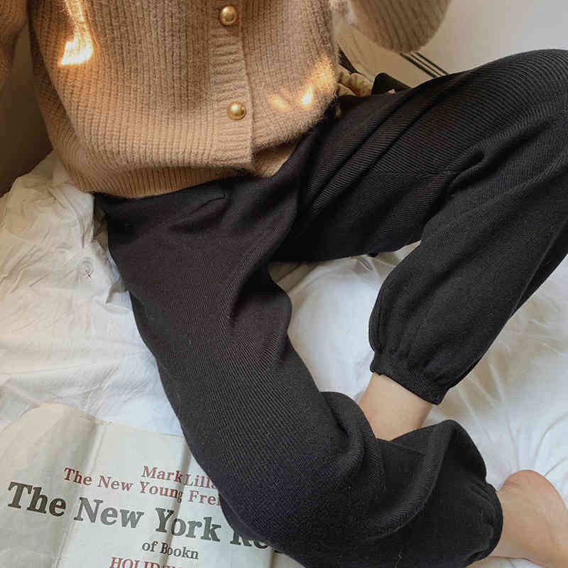 Nomikuma Autumn New Knitted Harem Pants Korean High Waist Solid Women Trousers Causal Femme Sweater Pants Mujer 6C798 210427