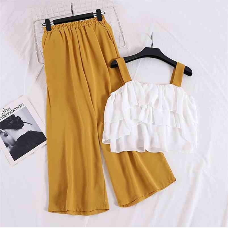 Summer Women 2pcs Set Elegant White Cascading Ruffle Vest + Wide Leg Elastic High Waist Pants Female Two Piece Set Suit 210721, Burgundy
Summer Women 2pcs Set Elegant White Cascading Ruffle Vest + Wide Leg Elastic High Waist Pants Female Two Piece Set Suit 210721, Burgundy