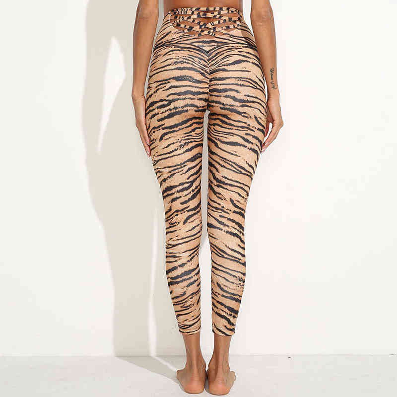INITIALDREAM Fitness Pants Women Leggings Tiger Pattern Push Up Workout High Waist Gym Sporting Leggins 211215