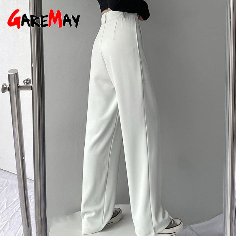 White Women's Wide Trousers Classic Suit Pants Office Work High Waisted Loose Chic Elegant Vintage Leg for Women 210428