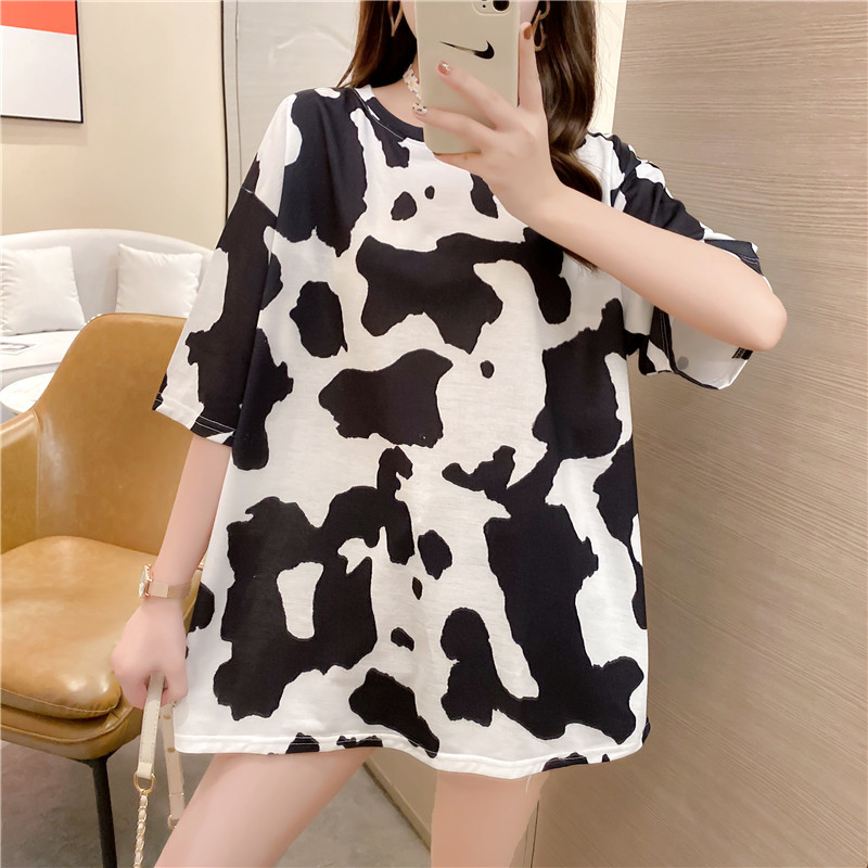 GCAROL Summer Women Cartoon Long T-shirt Oversized Letters Graffiti Multi-Printed Cute Stretch Streetwear Tees Plus Size XL 210406