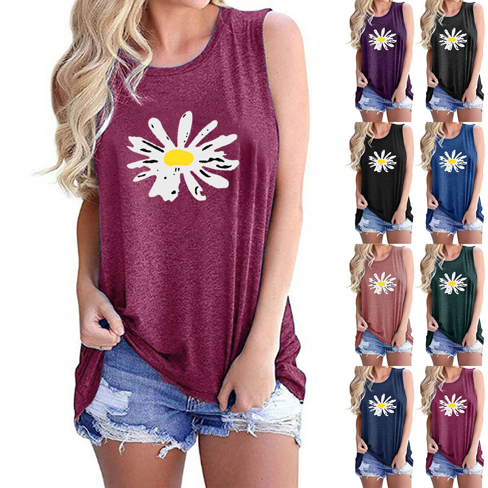 female vest explodes small daisy pattern printed round neck sleeveless t-shirt, White
female vest explodes small daisy pattern printed round neck sleeveless t-shirt, White