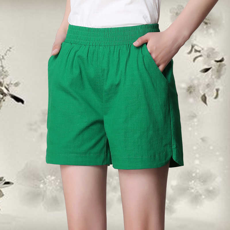 Shorts casual fashion simple 6-color cotton linen women shorts chic high waist summer street 210714