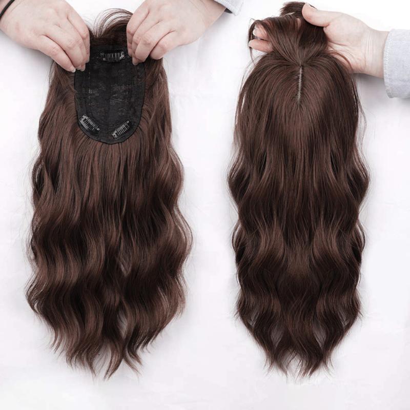 Synthetic Wigs Lativ Chocolate Brown Wavy Hair Topper With Thinning Bangs Heat Resistant6133254
