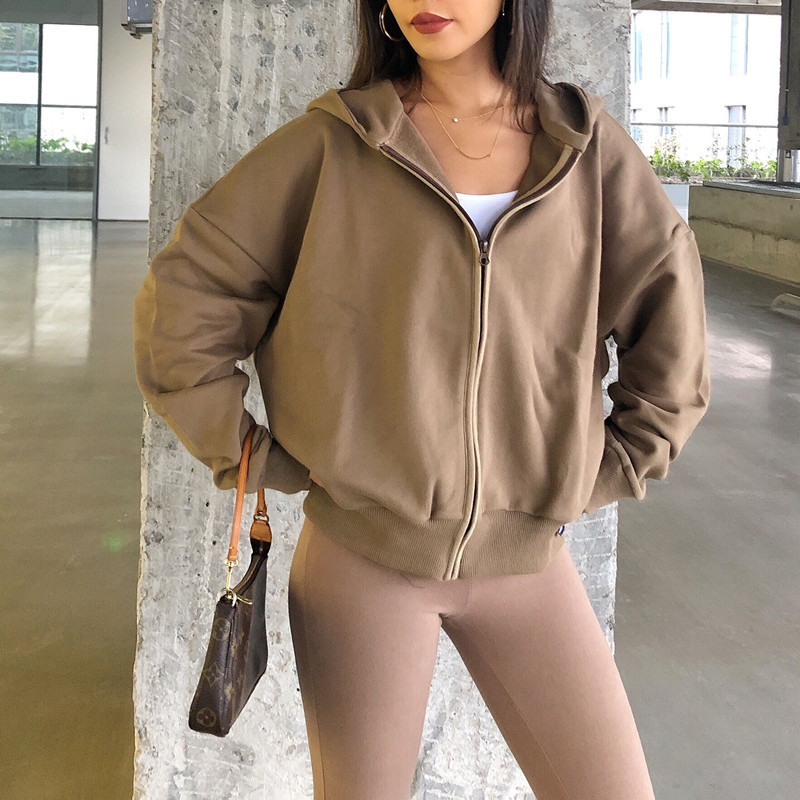 zipper hooded jacket Women Sweatshirt Long Sleeve thickCardigan coat Casual plus size outwear spring winter 210521