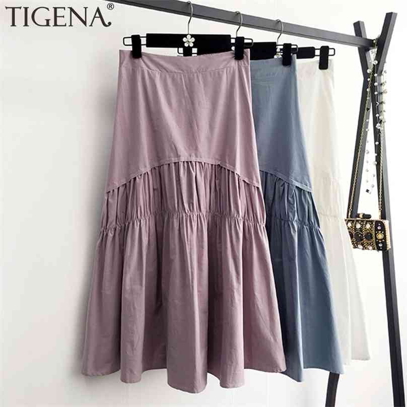 TIGENA Cotton Pleated Skirt Women Fashion Summer Casual Solid A Line High Waist Midi Long Female Black White Purple 210629, Blue
TIGENA Cotton Pleated Skirt Women Fashion Summer Casual Solid A Line High Waist Midi Long Female Black White Purple 210629, Blue