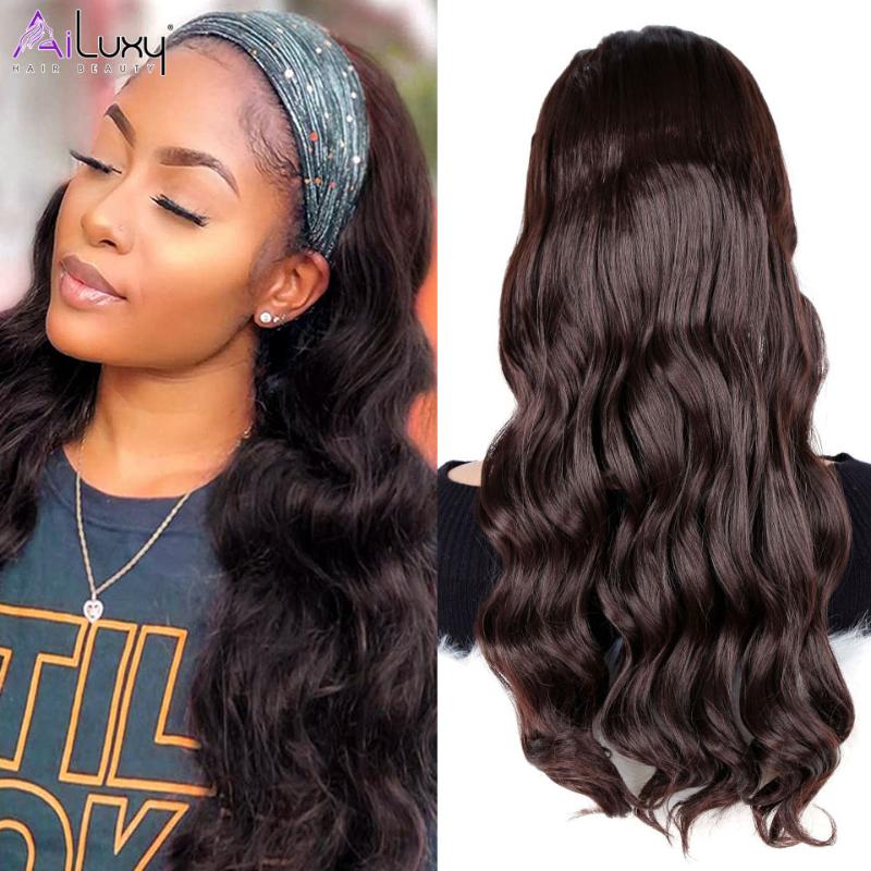 Synthetic Wigs AILUXY Long Wavy Headband Wig For Black Women None Replacement Body Wave Headwraps Hair 2021 Fashion