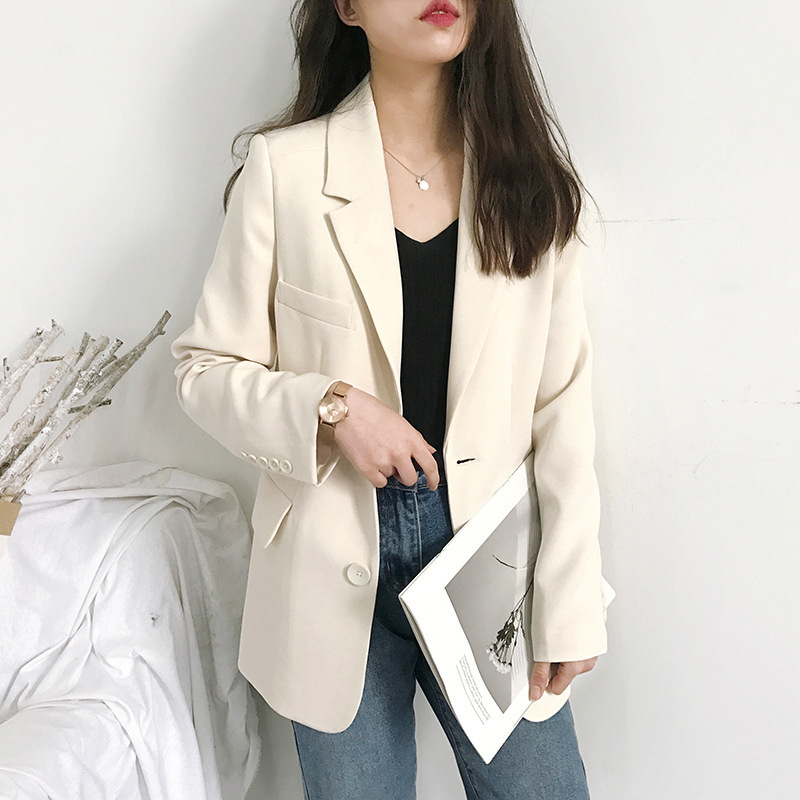 Spring Solid Color Elegant Blazer Women V-neck Jacket Women's Korean Style Loose Long Sleeve Cardigan blazer 210524