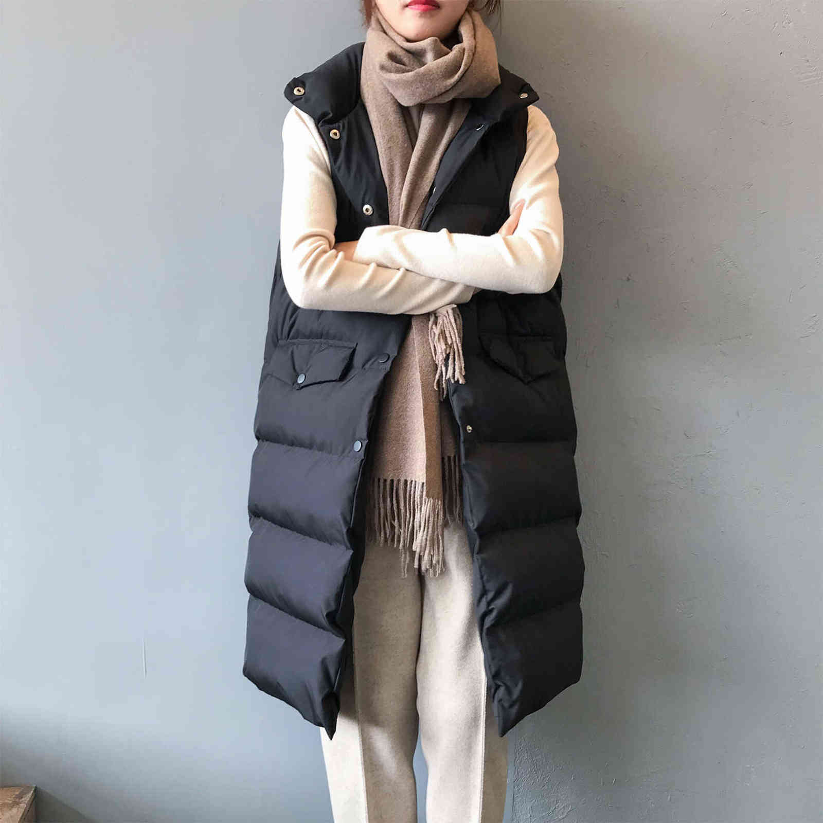 Women Winter Vest Coat Stand Collar Women Long Vest Warm Women Tops Vest Chaleco Mujer Gilet Casaco Feminino 211105