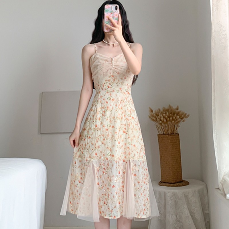Summer Elegant Midi Dress Vintage Women Sexy Suspender Boho Beach Floral Dress Female Party Dress 210518
