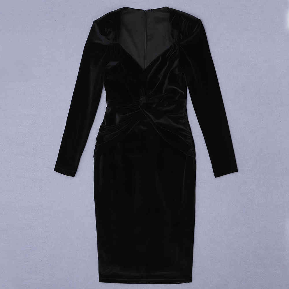 Summer Fashion Velvet Women'S Tight-Fitting Dress Sexy Long-Sleeved V-Neck Name Mid-Length Runway Club Party 210525