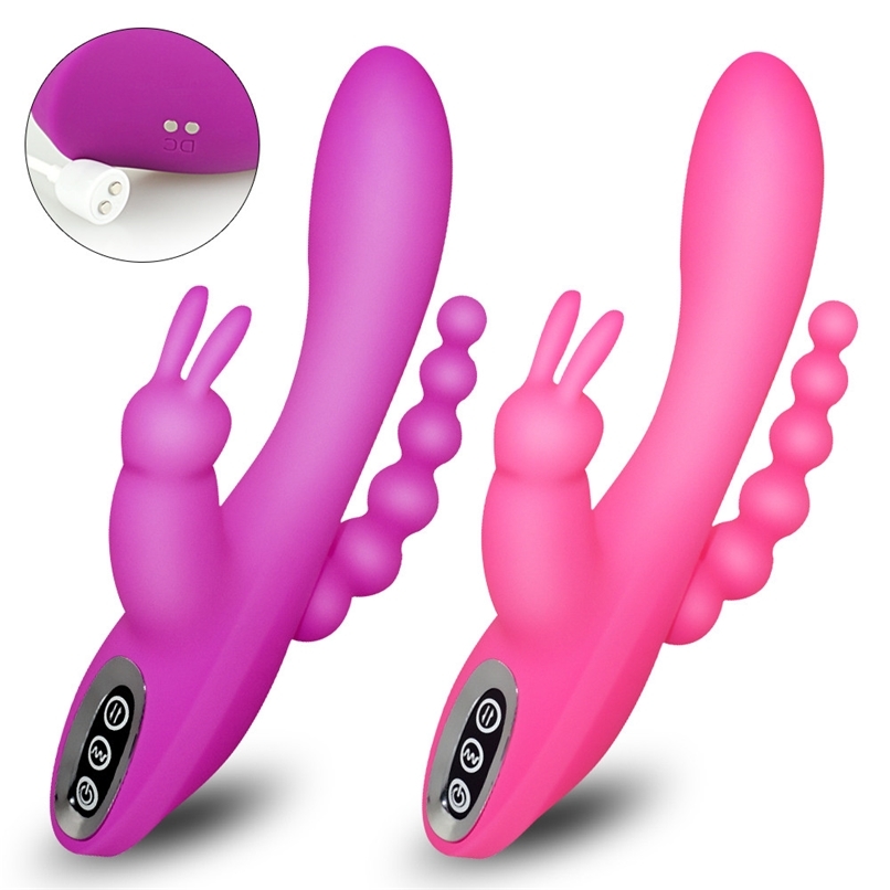 Vibrateur de lapin G-Spot 3 en 1 Dildo Vibrant Jouets sexuels pour femmes 10 vitesses Stimulateur Clitoris Stimulateur Femelle Masturbateur Adult