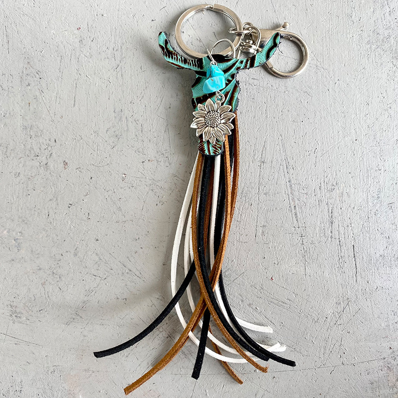 Western Cow shape sunflower key geometry shape leather tassel hoard restoring individuality jewelry by hand