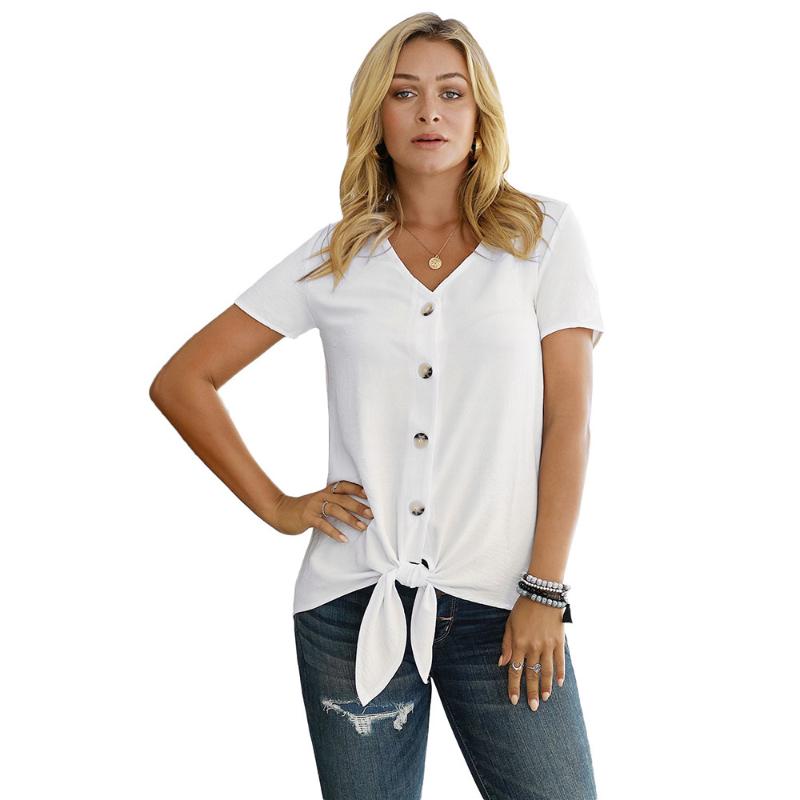Women' Summer V-neck Solid Button Shirt Female Knotted Camisa Tops Breasted Short Sleeve Blouse Women Blouses & Shirts, Black
Women' Summer V-neck Solid Button Shirt Female Knotted Camisa Tops Breasted Short Sleeve Blouse Women Blouses & Shirts, Black