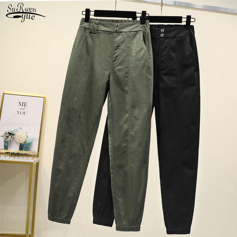 High Waist Plus Size Casual Loose Broadcloth Elastic Ankle-length Army Green Black Trousers Women Cargo Pants 11701 210521
High Waist Plus Size Casual Loose Broadcloth Elastic Ankle-length Army Green Black Trousers Women Cargo Pants 11701 210521