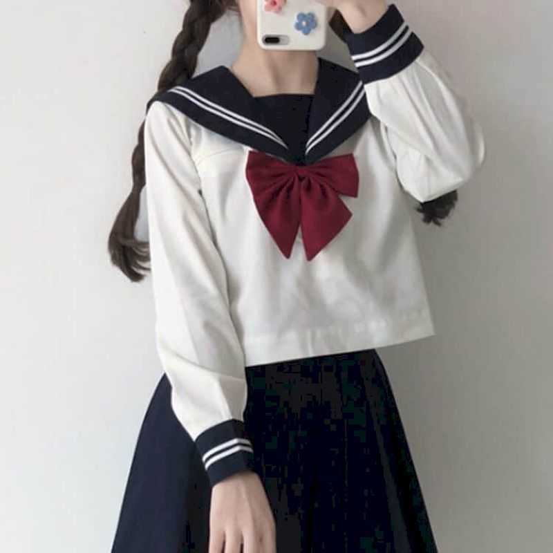 Sailor suit female Japanese jk uniform student jacket Korean style long and short skirt navy cute sleeve college school 210526