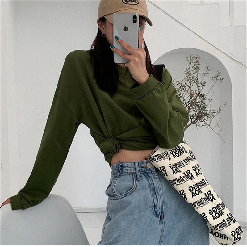 All Match Brief Oversize Tops Solid Loose High Quality Casual Full Sleeves Women Basic Korean T-shirt 210421