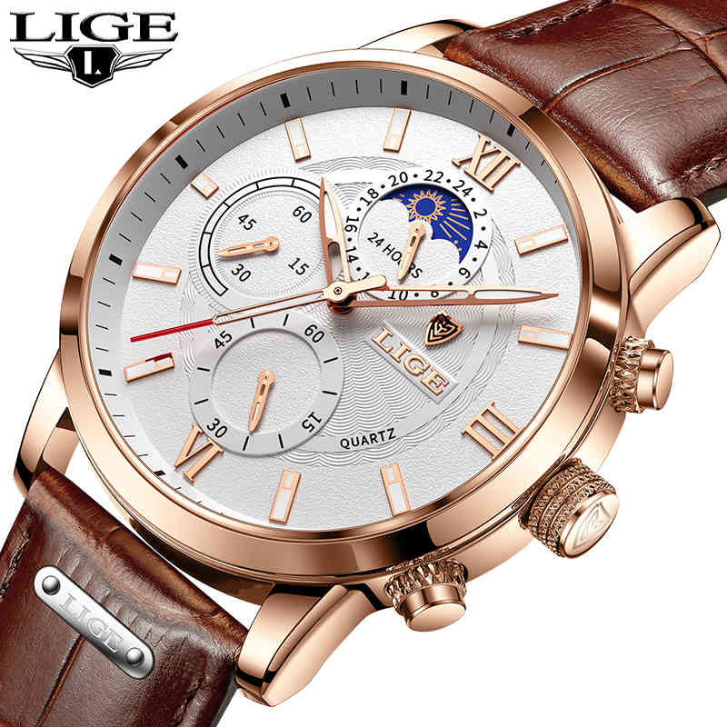 Relogio Masculino LIGE Men Watches Fashion Leather Waterproof Luminous Top Brand Luxury Mens Moon phase Quartz Clocks 210517, Brown black gold
Relogio Masculino LIGE Men Watches Fashion Leather Waterproof Luminous Top Brand Luxury Mens Moon phase Quartz Clocks 210517, Brown black gold