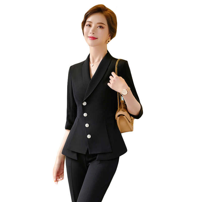 High Quality Casual Women's Suit Pants Two Piece Set summer elegant ladies white blazer jacket business attire 211118