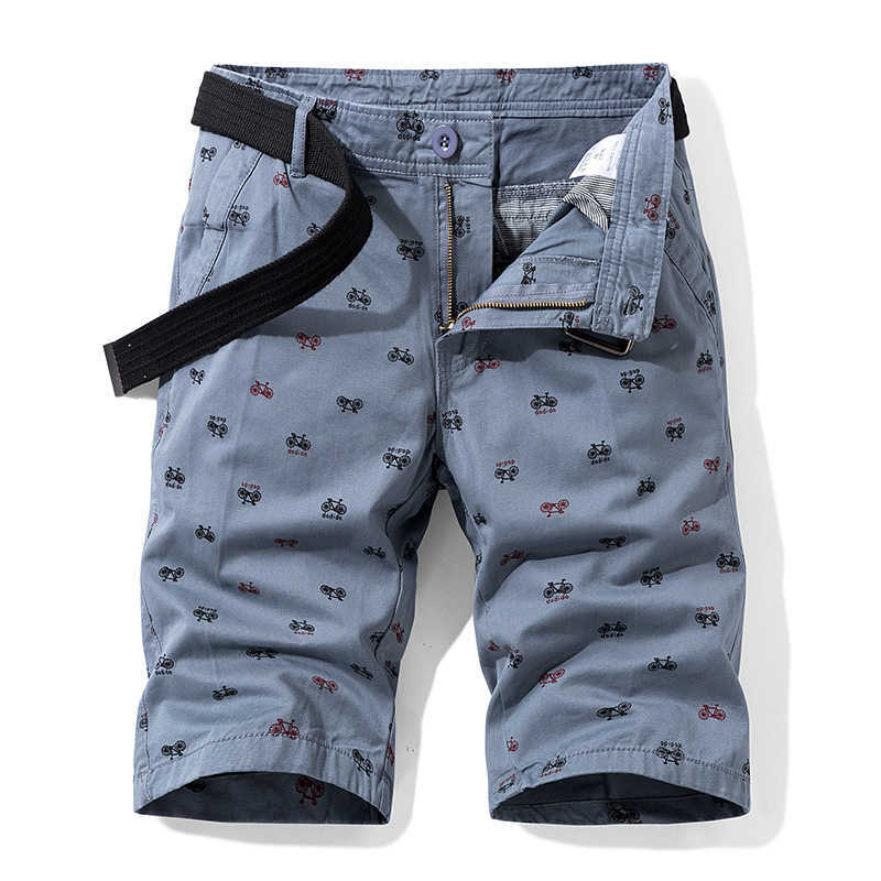 Men Solid Color Bicycles Printing Pattern Shorts Cargo Cotton Comfortable Casual Bermuda Overalls 210713