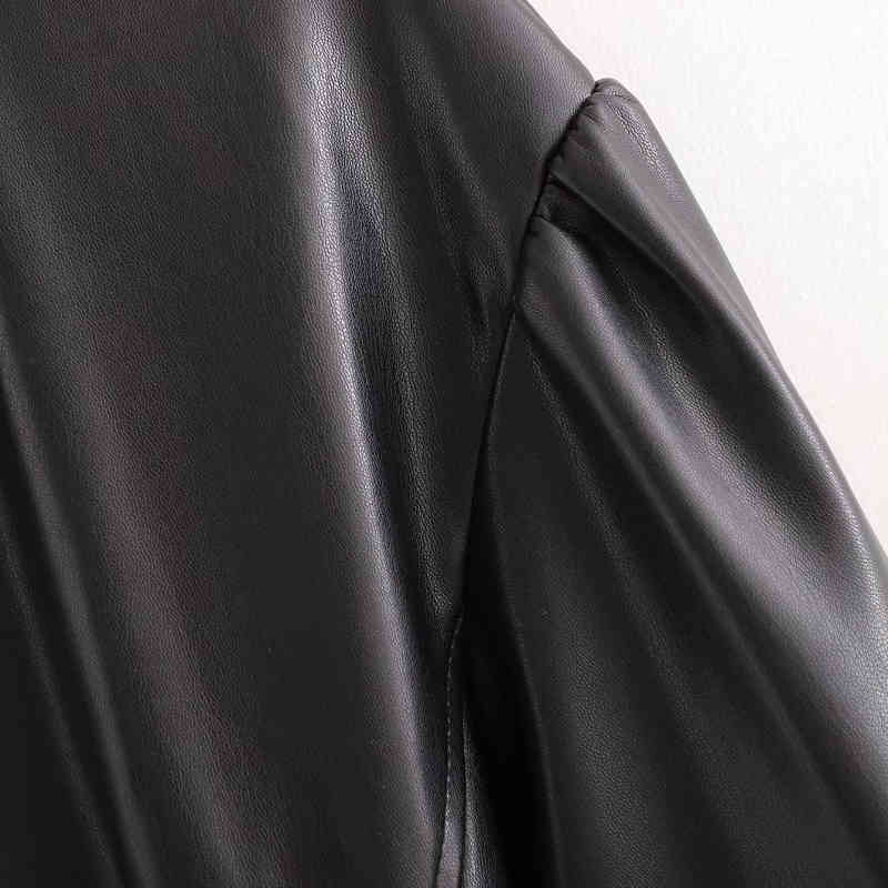 Vintage Woman Black Leather Sashes Long Dress Fashion Ladies Fall Sleeve Pu es Female Cool Solid Color 210515