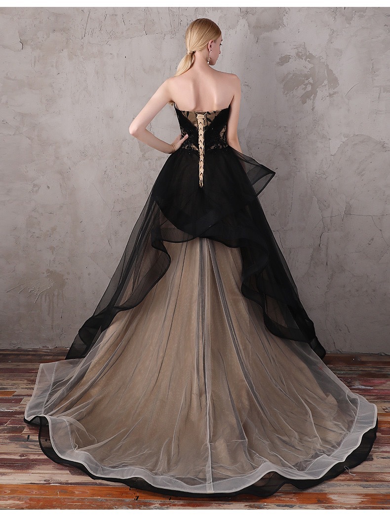 Sexy Mermaid Evening Dresses With Strapless Applique Race tulle Formal Party Prom Dress For Arabic Women Vestidos De Novia