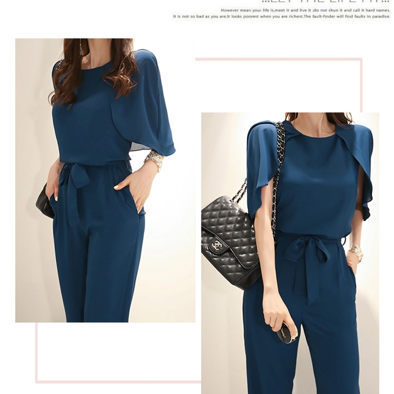 Jumpsuit Women O-Neck Summer Office Work Wear Female Long Elegant s Rompers 210519