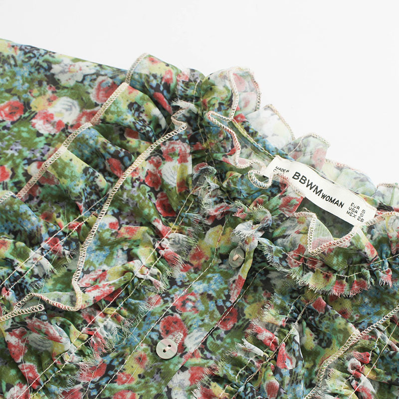 Women's summer floral print ruffled lapels single-breasted short-sleeved shirt women Wooden eared Harajuku Female tops 210507