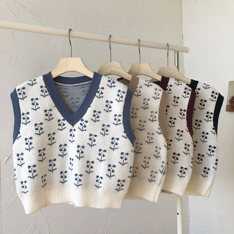 Kimutomo Fashion Two Piece Set Women Spring Style Vintage Jacquard Knitted Vest ladies Turn-down Collar Pleated Dress 210521