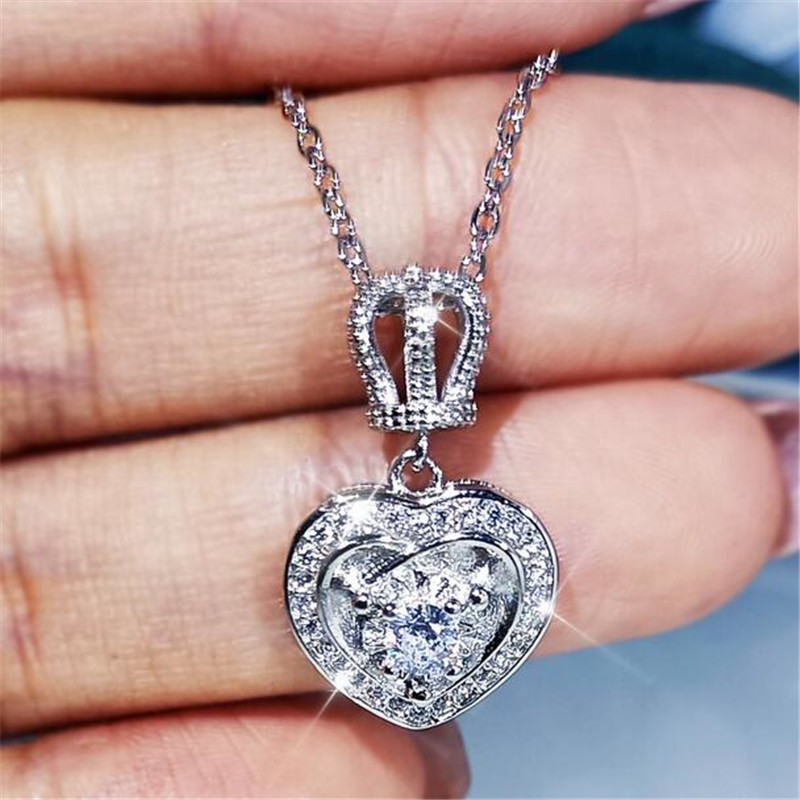 Choucong Unique Classical Jewelry Crown Pendant 925 Sterling Silver&Rose Gold Fill Round Cut White Topaz CZ Diamond Gemstones Women Wedding Clavicle N