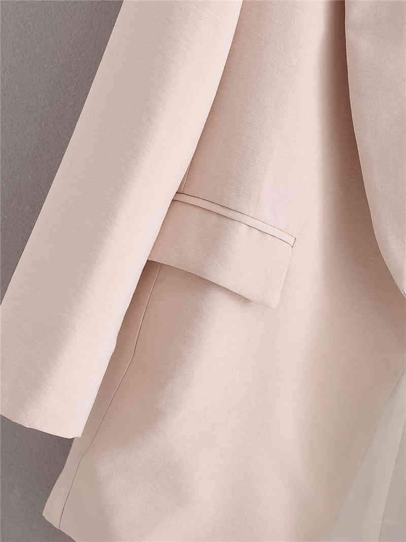 elegant women solid beige full sleeve blazer fashion ladies pocket causal female cardigan girls chic suits 210430