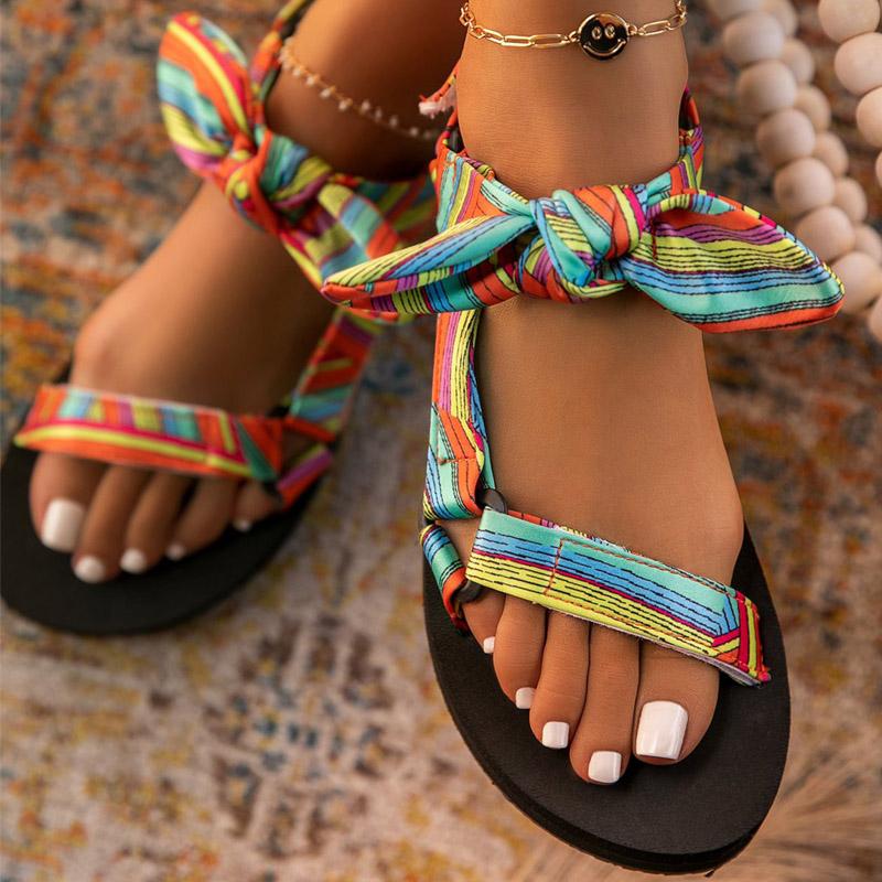 Sandals 2021 Summer Beach Shoes Bow Flat Fashion Outdoor Open Toe Women's Plus Size