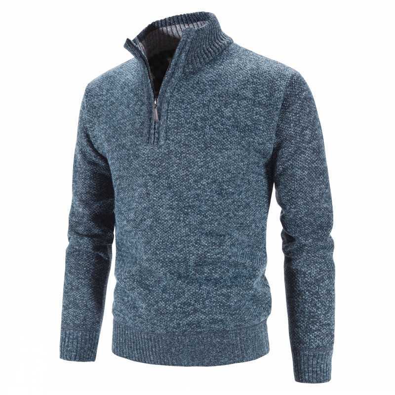 Autumn Winter Mens Solid Color Casual Sweater Men Stand Collar Fleece Sweater Male Zip Knit Slim Fit Knitted Pullover 3XL 211008