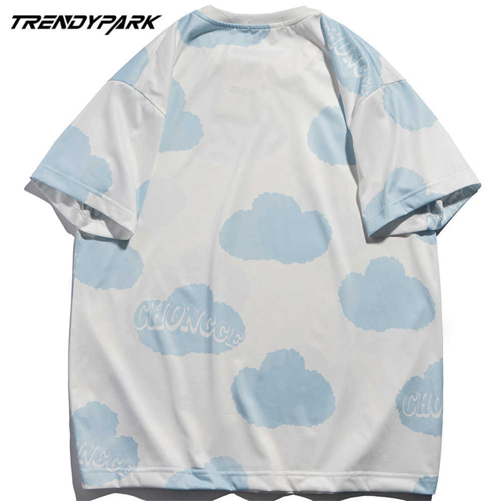 Men's Hip Hop T Shirt Blue Sky Printed Polyester Soft Fabric T-Shirt Harajuku Summer Short Sleeve Tshirt Tops 210601