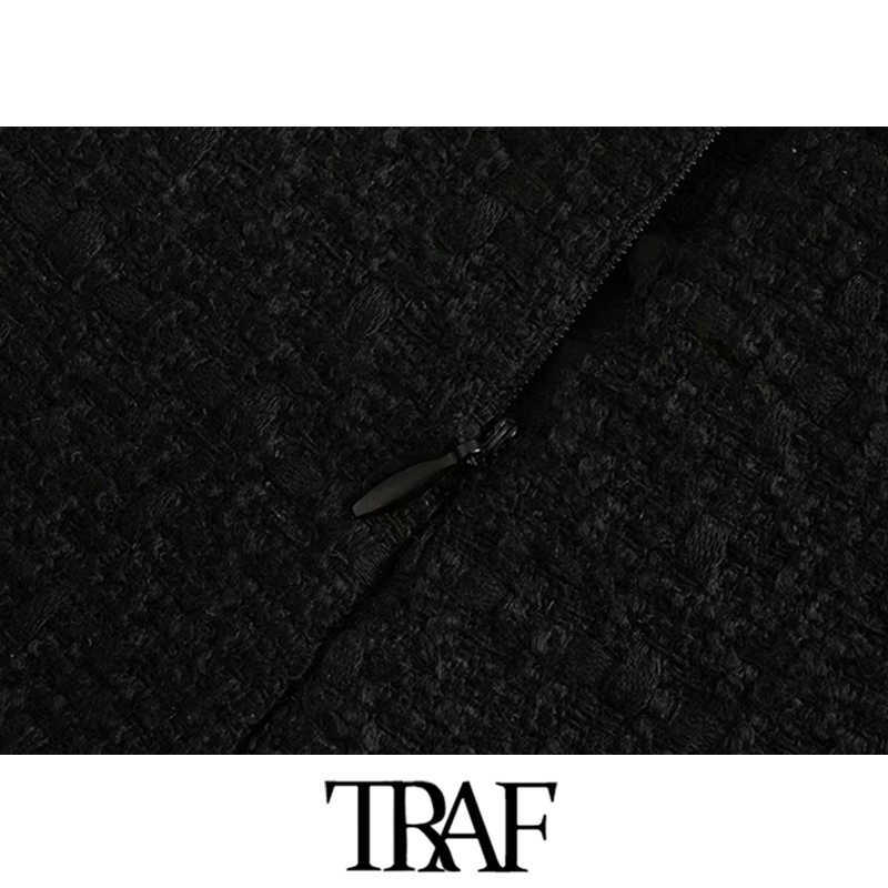 TRAF Women Chic Fashion Side Pockets Buttons Tweed Bermudas Shorts Vintage High Waist Back Zipper Female Short Femme 210611